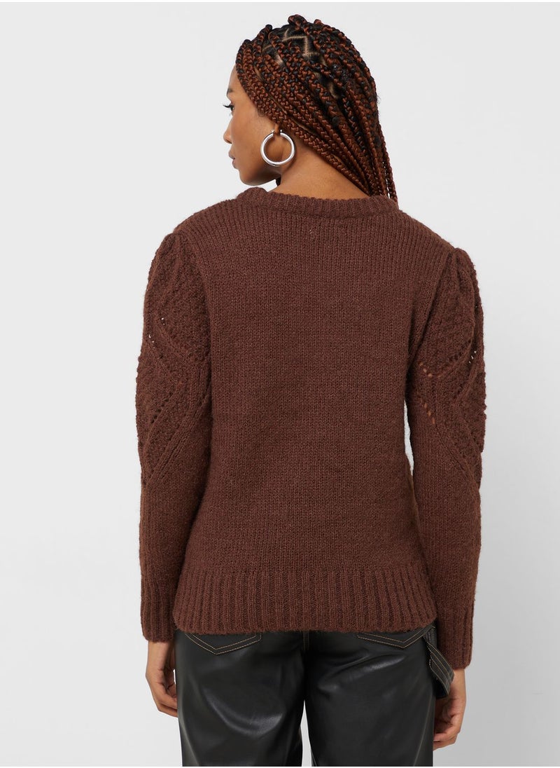 ONLY - Open Work Crew Neck Sweater - Image 1