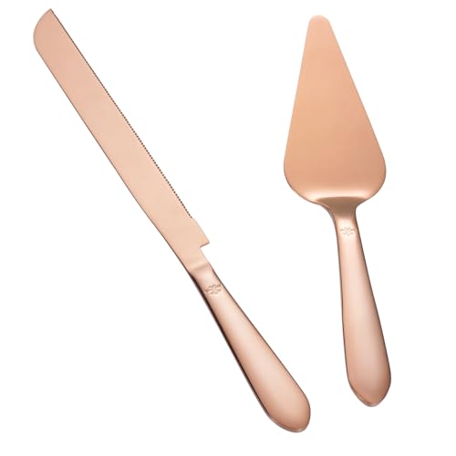 Eisinly Wedding Cake Knife and Server Set Integral Stainless Steel Longer Cake Cutter and Wider Pie Spatula Elegant Cake Cutting Serving Set for Party Birthday Christmas Bridal Shower Set of 2 Rose Gold