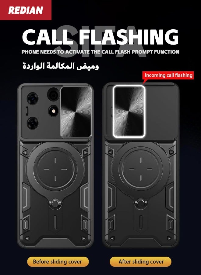 ريديان حافظة ITEL A70، حافظة ITEL A70 مع غطاء كاميرا منزلق، حافظة هاتف واقية شديدة التحمل مقاومة للصدمات من الدرجة العسكرية مع مسند دائري دائري لهاتف ITEL A70 4G، أسود - Image 3
