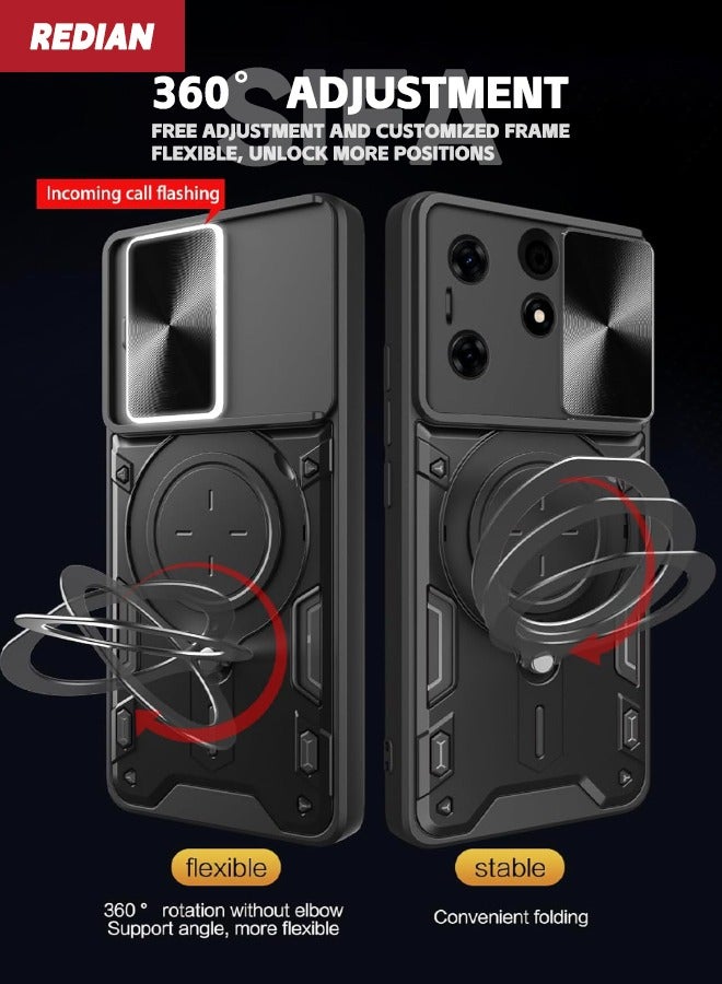 ريديان حافظة ITEL A70، حافظة ITEL A70 مع غطاء كاميرا منزلق، حافظة هاتف واقية شديدة التحمل مقاومة للصدمات من الدرجة العسكرية مع مسند دائري دائري لهاتف ITEL A70 4G، أسود - Image 5