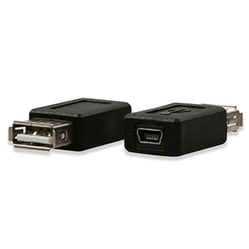 2 Pack USB 2.0 A Female to USB B Mini 5 Pin Female Adapter Converter for printer connectivity, durable plastic housing, black, compact design and reliable signal transmission - Image 2