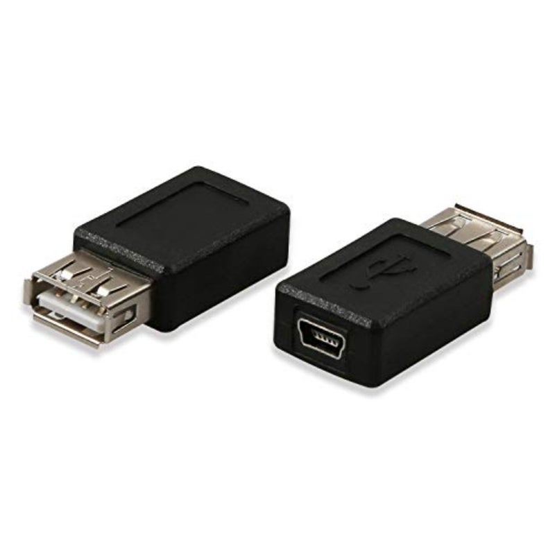 2 Pack USB 2.0 A Female to USB B Mini 5 Pin Female Adapter Converter for printer connectivity, durable plastic housing, black, compact design and reliable signal transmission - Image 1