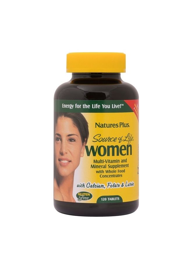 Nature's Plus ناتشرز بلس مصدر الحياة للنساء - 120 قرص نباتي - أغذية كاملة، إنزيمات ومعادن - صحة عامة، طاقة - خالي من الجلوتين - 60 حصة - Image 1