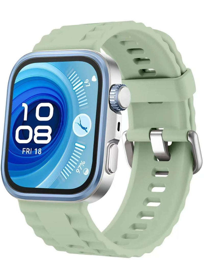 Wave Silicone Bracelet for Huawei Watch Fit 3/Watch Fit 4 Pro/Fit 4 Strap, Soft Silicone Sport Replacement Strap for Women/Men, Adjustable Waterproof Sports Band (Mint Green) - Image 1