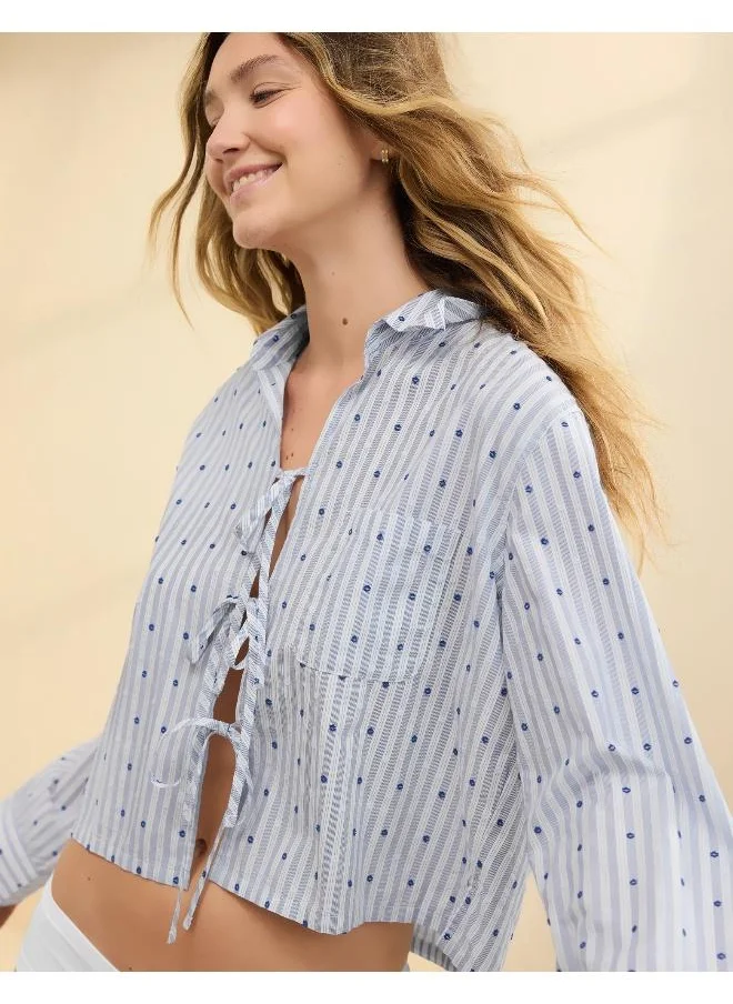 آري من امريكان ايجل Aerie Off-Duty Poplin Tie Front Pajama Shirt