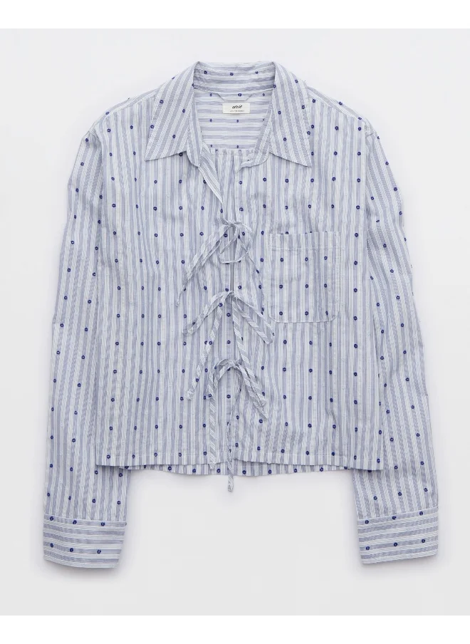 آري من امريكان ايجل Aerie Off-Duty Poplin Tie Front Pajama Shirt