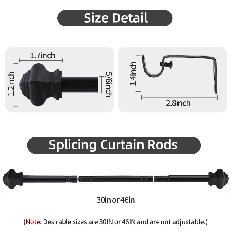 Thestoa Splicing Curtain Rods for Windows 30-46 Inch, 5/8" Diameter Black Curtain Rods 2 pack for Bedroom, Living Room, Outdoor - Image 3
