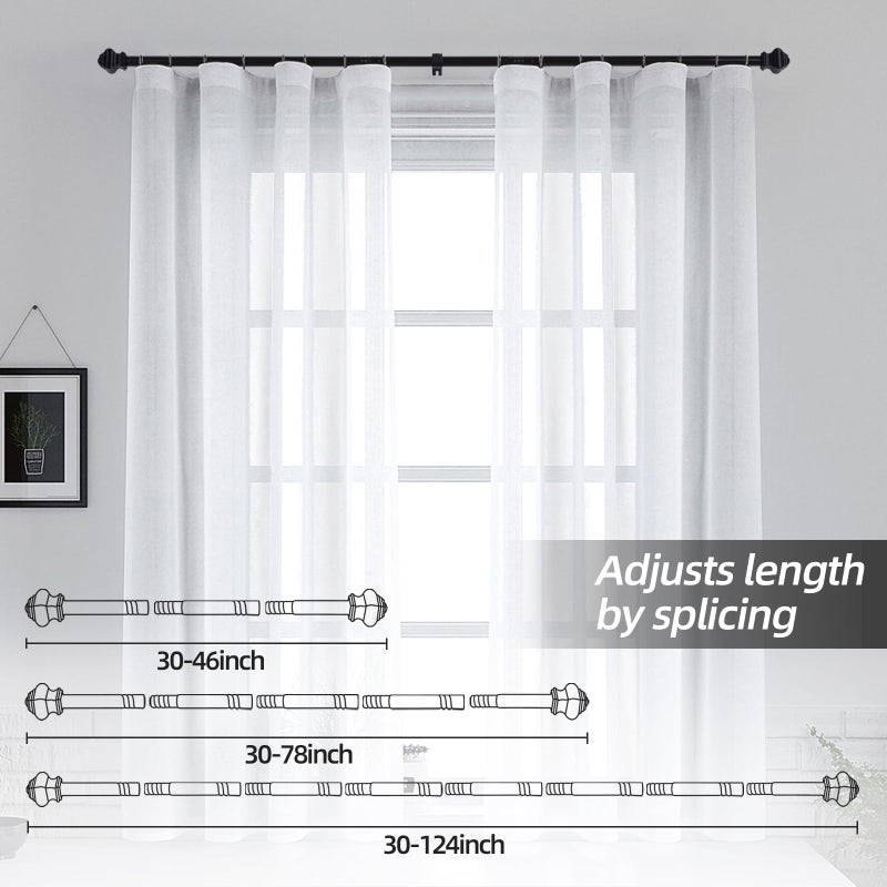 Thestoa Splicing Curtain Rods for Windows 30-46 Inch, 5/8" Diameter Black Curtain Rods 2 pack for Bedroom, Living Room, Outdoor - Image 4