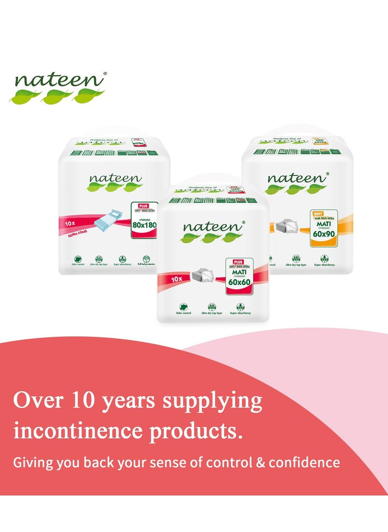 nateen - وسادات داخلية للاستعمال مرة واحدة، مقاس 60 × 90 سم، 20 قطعة من وسادات سلس البول، سجادات تغيير الحفاضات للأطفال، وسادات سرير عالية الامتصاص، وسادات حماية للمرتبة. - Image 1
