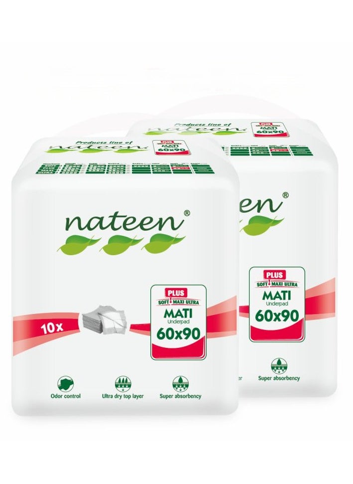 nateen وسادات داخلية للاستعمال مرة واحدة، مقاس 60 × 90 سم، 20 قطعة من وسادات سلس البول، سجادات تغيير الحفاضات للأطفال، وسادات سرير عالية الامتصاص، وسادات حماية للمرتبة.  - Image 1