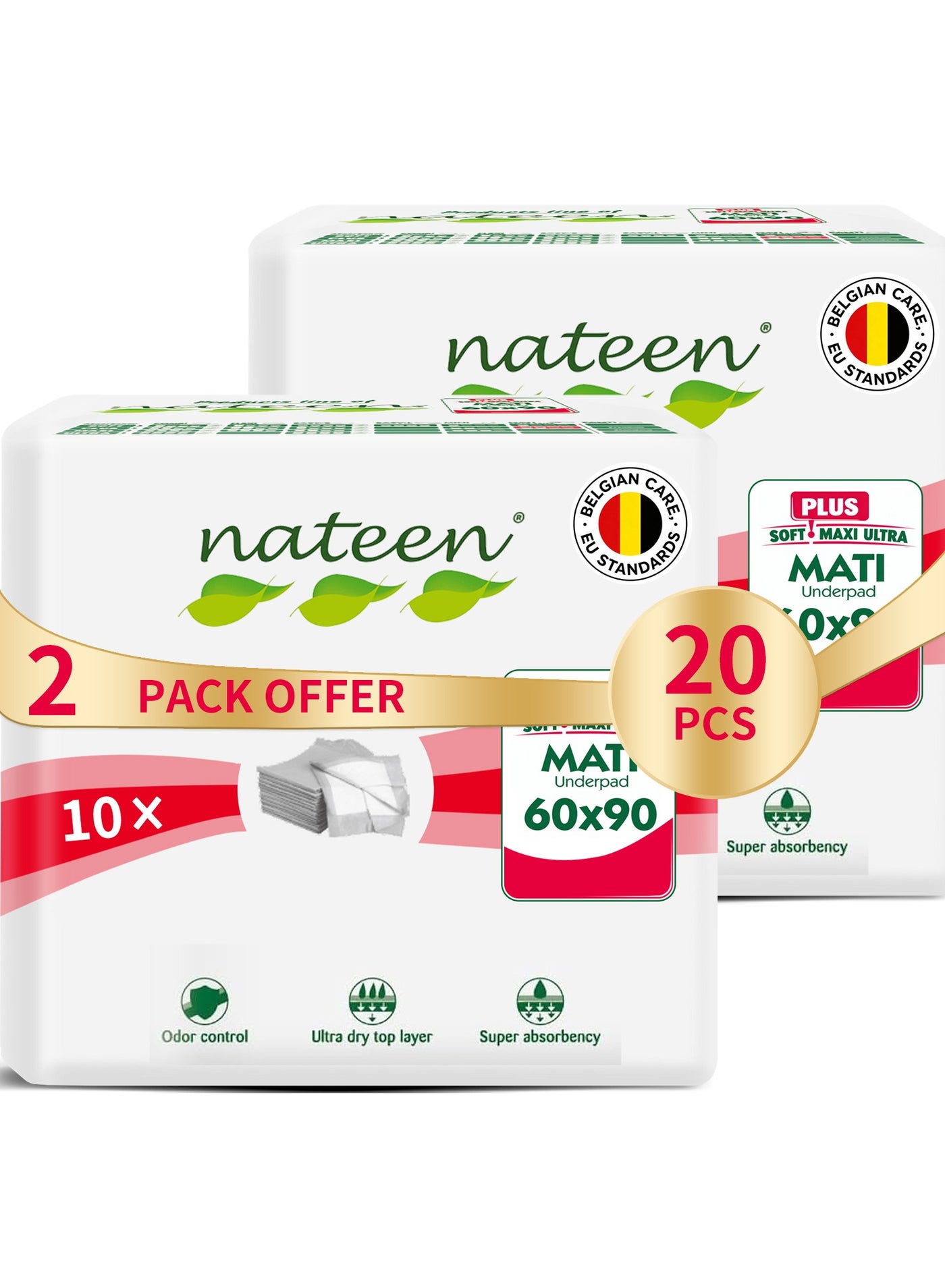 Nateen Disposable Underpads, 60 x 90 cm, 20 Pcs Incontinence Pads,Diaper Changing Mats for Baby,High Absorbency Bed Pads,Mattress Protector Pads.