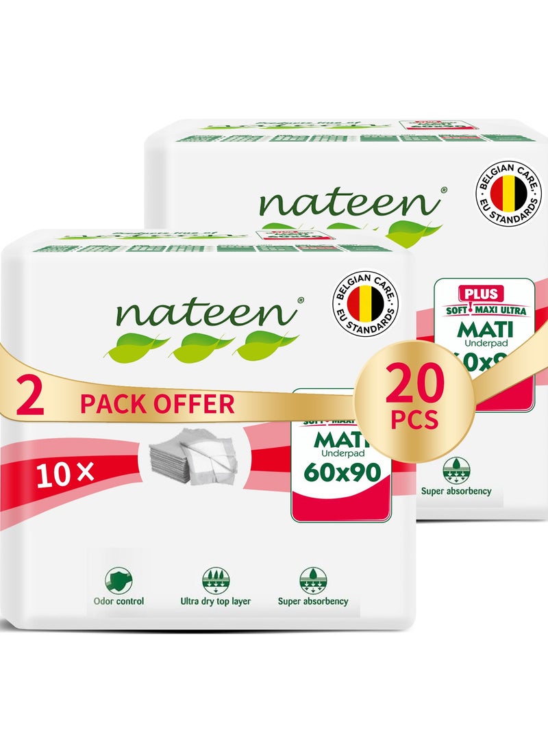 Nateen Disposable Underpads, 60 x 90 cm, 20 Pcs Incontinence Pads,Diaper Changing Mats for Baby,High Absorbency Bed Pads,Mattress Protector Pads. - Image 1