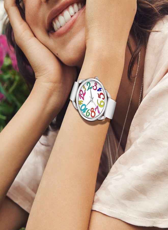 Bisley 38MM Women Watch Big Arabic Numbers Dial Easy to Read White Silicone Strap Watch - Image 4