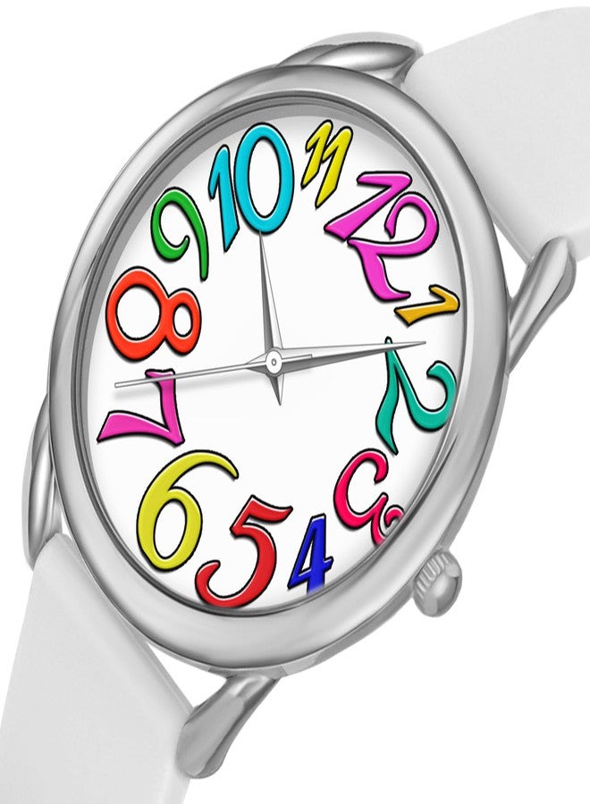 Bisley 38MM Women Watch Big Arabic Numbers Dial Easy to Read White Silicone Strap Watch - Image 3