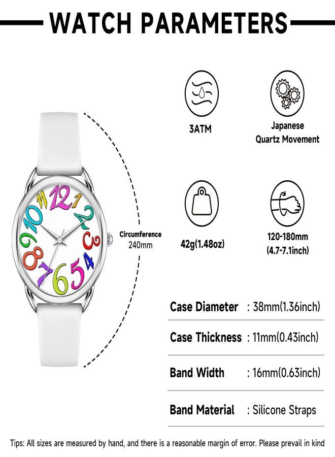 Bisley 38MM Women Watch Big Arabic Numbers Dial Easy to Read White Silicone Strap Watch - Image 5