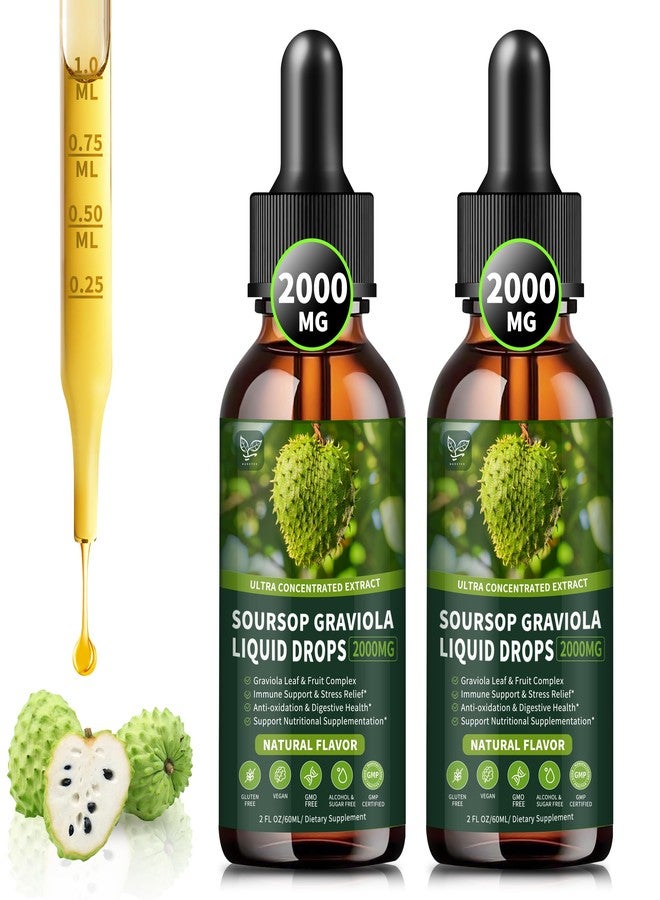 Hudetex (2 Pack) Soursop Graviola Liquid Drops 2000mg, 98% Absorption for Cell Support & Regeneration, Immune Boost, Liver, Herbal Goodness, Soursop Bitters Liquid-Sugar/Gluten Free, Natural Flavor, 4 Fl Oz - Image 1