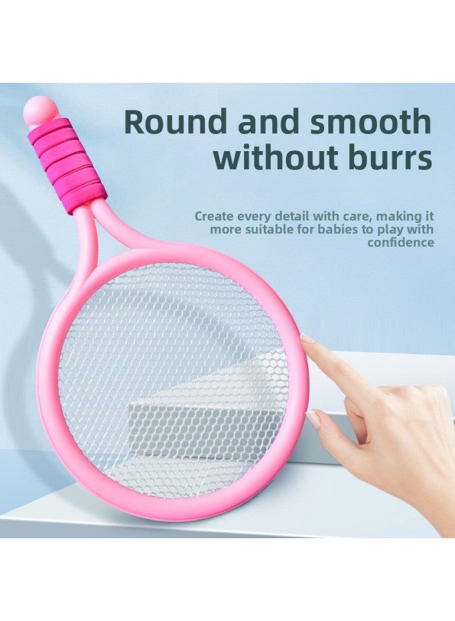 6BVQ Badminton Racket Suit Children Boys Indoor Sports Girls Toy Tennis Racket Kindergarten Parent-child Interaction-Color:Pink And Blue Color Matching (2 Shots + 1 Badminton + 1 Ball) Comes With A Storage Net Bag
