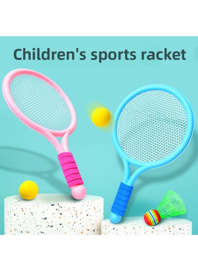 6BVQ Badminton Racket Suit Children Boys Indoor Sports Girls Toy Tennis Racket Kindergarten Parent-child Interaction-Color:Pink And Blue Color Matching (2 Shots + 1 Badminton + 1 Ball) Comes With A Storage Net Bag