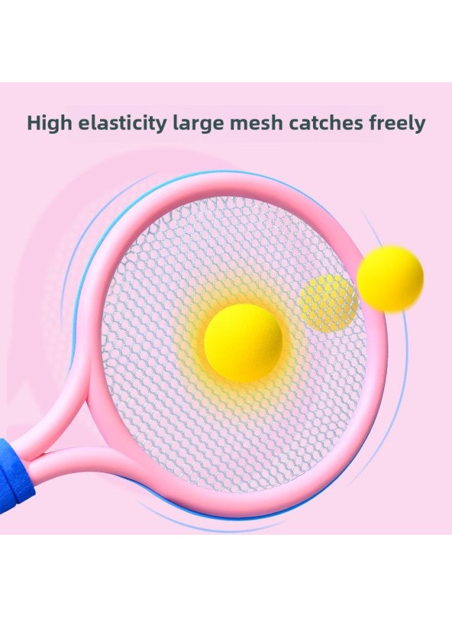 6BVQ Badminton Racket Suit Children Boys Indoor Sports Girls Toy Tennis Racket Kindergarten Parent-child Interaction-Color:Pink And Blue Color Matching (2 Shots + 1 Badminton + 1 Ball) Comes With A Storage Net Bag
