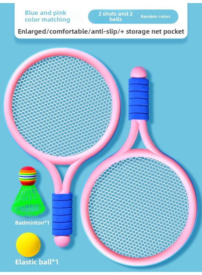 6BVQ Badminton Racket Suit Children Boys Indoor Sports Girls Toy Tennis Racket Kindergarten Parent-child Interaction-Color:Pink And Blue Color Matching (2 Shots + 1 Badminton + 1 Ball) Comes With A Storage Net Bag