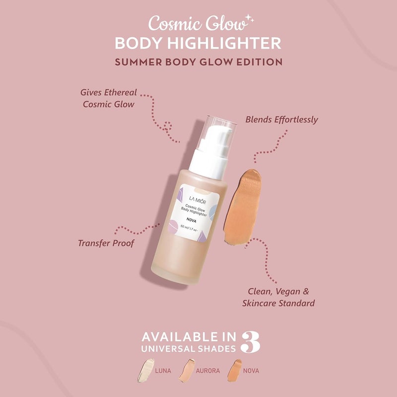 LAMIOR LA MIOR Cosmic Glow Body Highlighter Nova Liquid Highlighter for Body Flawless Radiance LitfromWithin Blurs Imperfections Transfer Sweat Proof Clean 50ml - Image 2