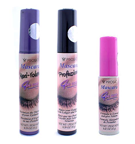 3 Pcs PROSA  PROFESIONAL Maxi Volumn Black MASCARA 4 IN 1 LONGER THICKER P1