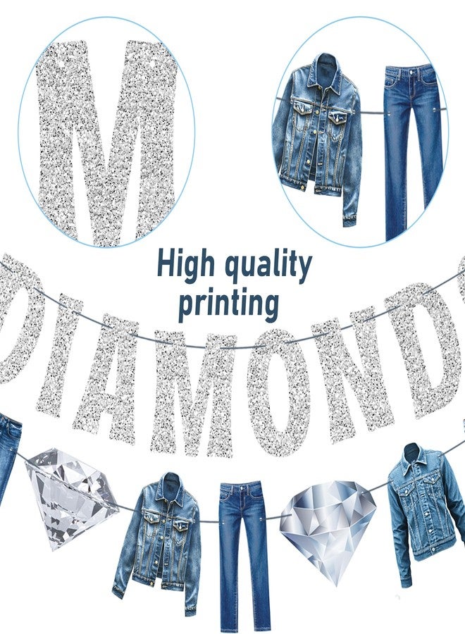 اوموني لافتات حفلات الدنيم والماس، 4 قطع، زينة حفلات أعياد الميلاد بثيم الدنيم والماس، لافتات جينز فضية مقصوصة لحفلات توديع العزوبية، مستلزمات حفلات توديع العزوبية مع الماس الكريستالي - Image 3