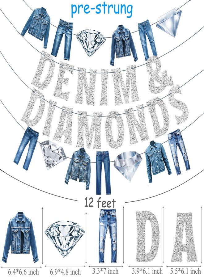اوموني لافتات حفلات الدنيم والماس، 4 قطع، زينة حفلات أعياد الميلاد بثيم الدنيم والماس، لافتات جينز فضية مقصوصة لحفلات توديع العزوبية، مستلزمات حفلات توديع العزوبية مع الماس الكريستالي - Image 5
