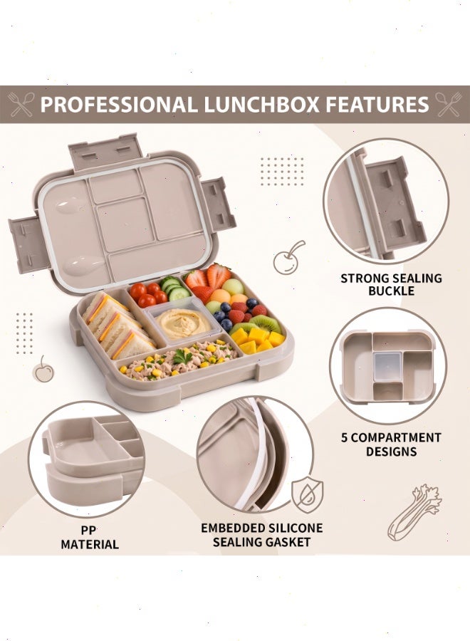 Lunch Box for Kids, 5 Compartment 1000ML Bento Box, Microwave Safe Leak-Proof Food Container for School, Picnic & Outdoor Travel - Image 3