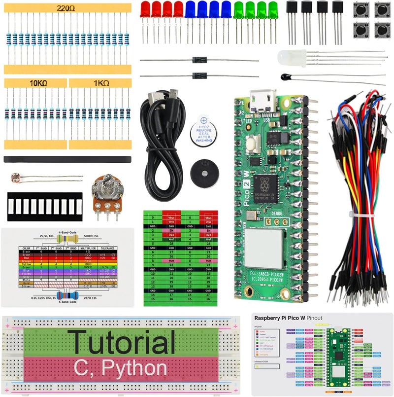 FREENOVE Basic Starter Kit for Raspberry Pi Pico 2 W (Included), Dual Arm Cortex-M33 and Dual Hazard3 RISC-V Microcontroller, 386-Page Detailed Tutorial, 142 Items, 55 Projects, Python C Code - Image 1