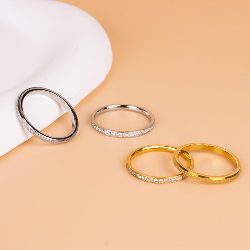 Snyeest 2-Pack Gold Plated Stacking Rings for Oura Ring 4/Ring 4 Ceramic/Gen 3,Non Tarnish,Matte Finish Sandblast with Zirconia Simulated Diamond Ring Stack for Women-Silver-Size 8 - Image 4