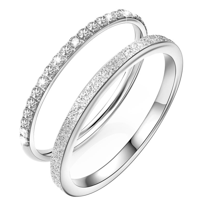 Snyeest 2-Pack Gold Plated Stacking Rings for Oura Ring 4/Ring 4 Ceramic/Gen 3,Non Tarnish,Matte Finish Sandblast with Zirconia Simulated Diamond Ring Stack for Women-Silver-Size 8 - Image 1