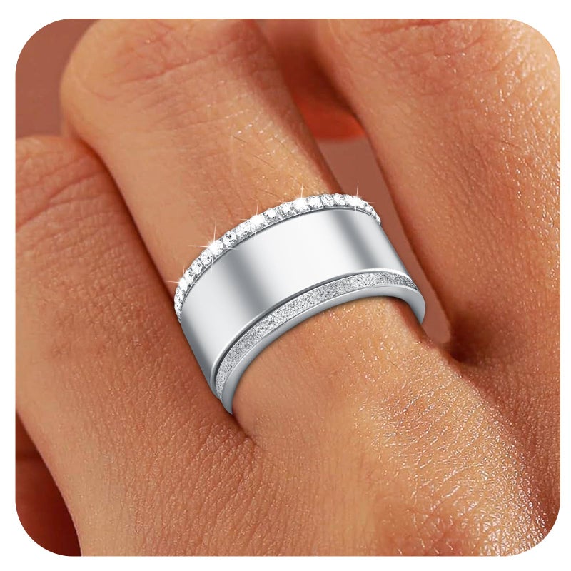 Snyeest 2-Pack Gold Plated Stacking Rings for Oura Ring 4/Ring 4 Ceramic/Gen 3,Non Tarnish,Matte Finish Sandblast with Zirconia Simulated Diamond Ring Stack for Women-Silver-Size 8 - Image 2