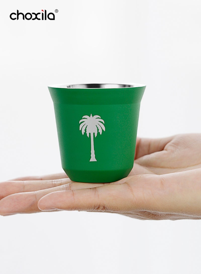 choxila 1pc 80ml Stainless Steel Coffee Cup, The Kingdom of Saudi Arabia Coffee Cup, Saudi National Day Gifts，Green Palm Tree Pattern Coffee Mug, outdoor camping water cup, tea cup  - Image 2