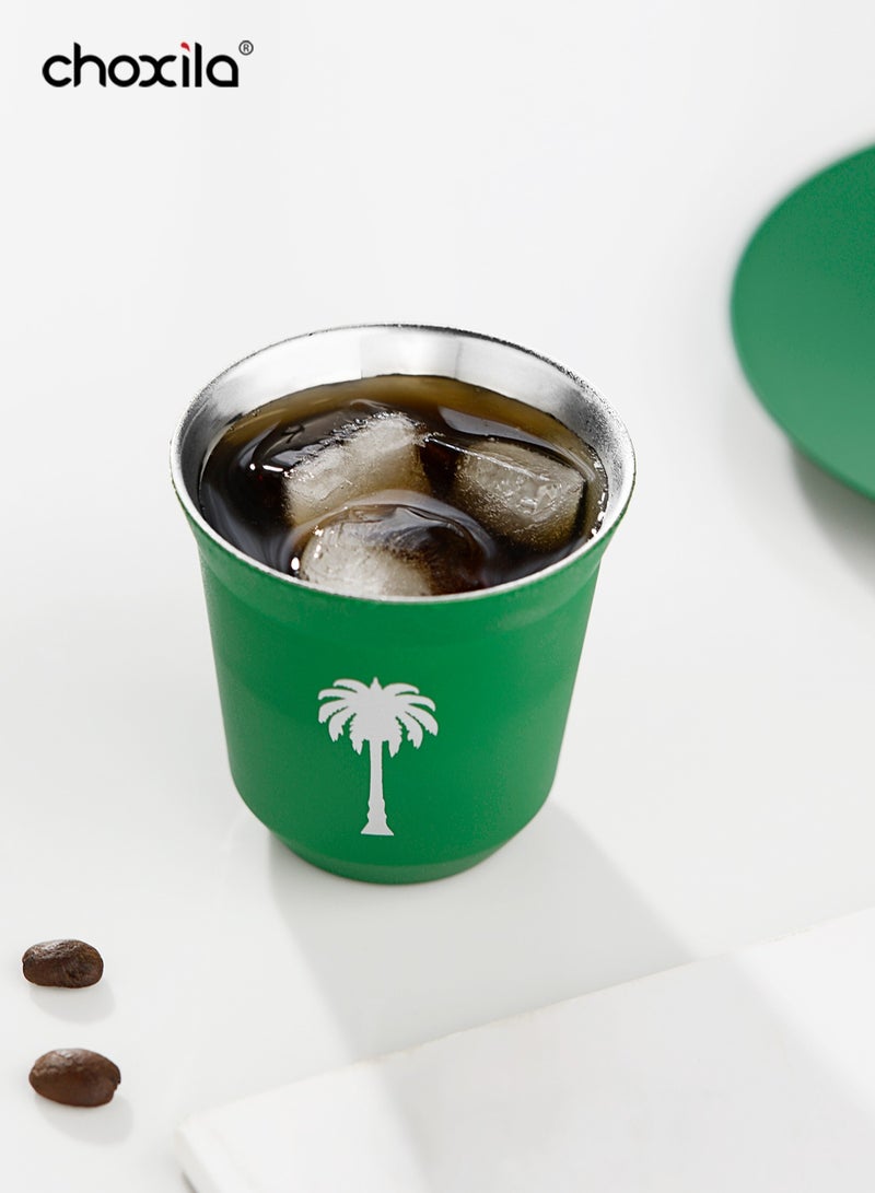 choxila 1pc 80ml Stainless Steel Coffee Cup, The Kingdom of Saudi Arabia Coffee Cup, Saudi National Day Gifts，Green Palm Tree Pattern Coffee Mug, outdoor camping water cup, tea cup  - Image 5