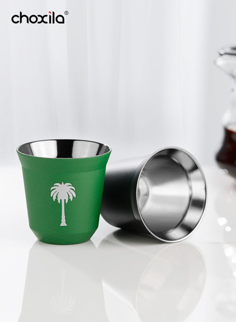choxila 1pc 80ml Stainless Steel Coffee Cup, The Kingdom of Saudi Arabia Coffee Cup, Saudi National Day Gifts，Green Palm Tree Pattern Coffee Mug, outdoor camping water cup, tea cup  - Image 4