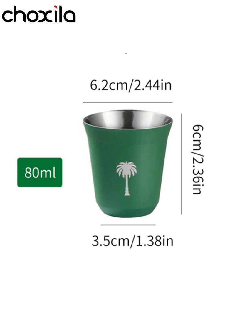 choxila 1pc 80ml Stainless Steel Coffee Cup, The Kingdom of Saudi Arabia Coffee Cup, Saudi National Day Gifts，Green Palm Tree Pattern Coffee Mug, outdoor camping water cup, tea cup  - Image 3