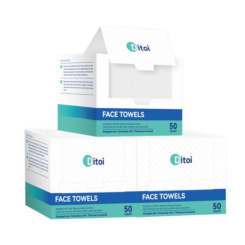Ditoi Disposable Face Towels,Ultra Thick Face Towelettes XL, Lint-Free Facial Wipes for Makeup Removal & Gentle Skin Care,10"Ã—12",150 Count (3 Pack),Pearl-textured - Image 1