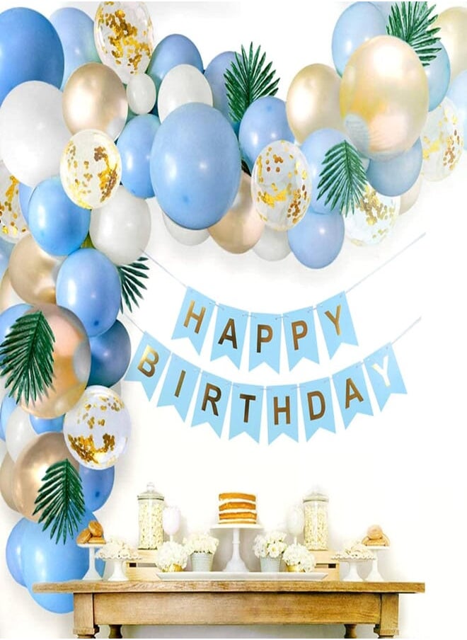 Vcom - 【2021 New】VCOM Boy Baby Shower Blue Balloon Garland Arch Kit for Girl with Greenery Leaves Decor, Confetti, Metallic Gold, White, and Baby Blue Balloons Birthday Party Decoration - Image 1
