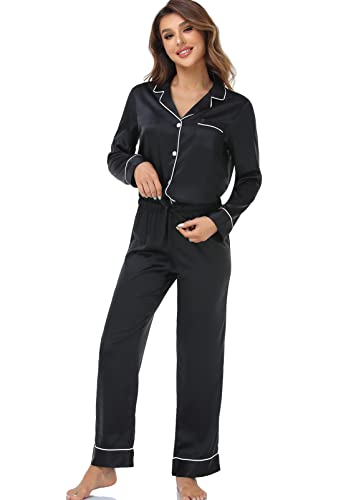 Serenedelicacy Women's Satin Pajama Set Long Sleeve Button Down Sleepwear 2-Piece Silky Pj Set (X-Large, Tan/Black/Ivory, Leopard) - Image 4