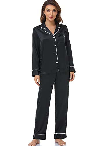 Serenedelicacy Women's Satin Pajama Set Long Sleeve Button Down Sleepwear 2-Piece Silky Pj Set (X-Large, Tan/Black/Ivory, Leopard) - Image 3
