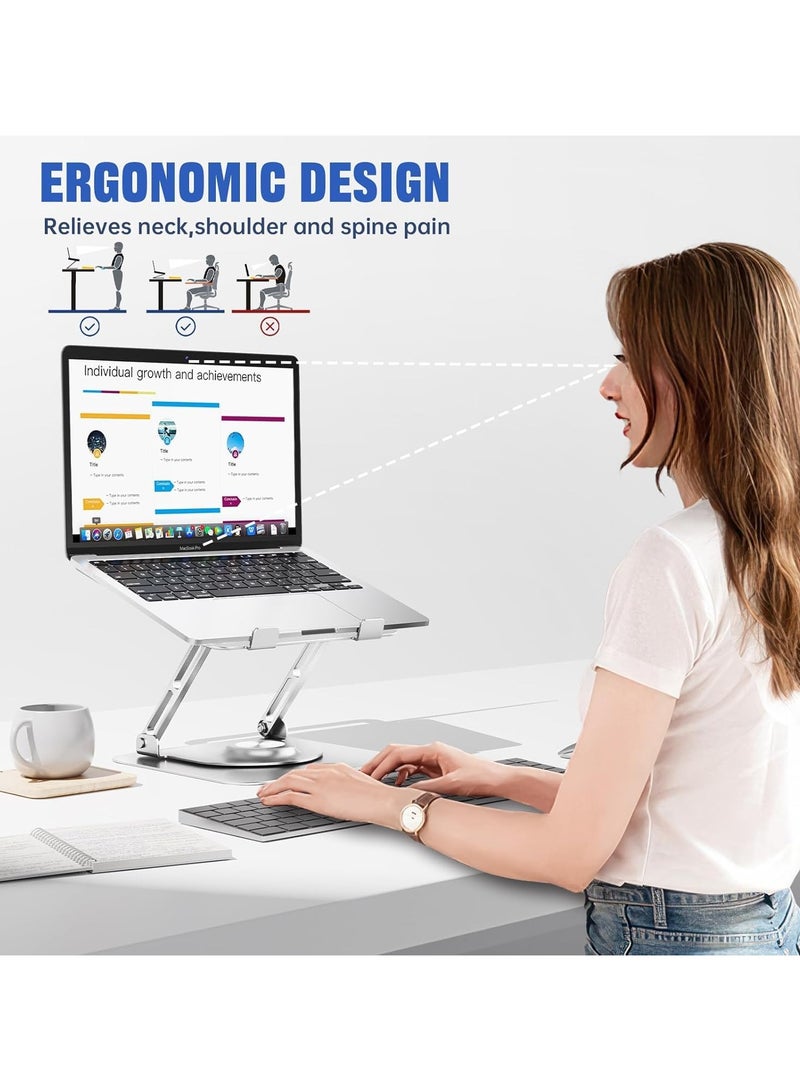 Green Tiger Adjustable Laptop Stand with 360° Rotating Base, Ergonomic Computer Riser for Desk, Adjutable Height Muti-Angle, Foldable Laptop Mount, Stable Metal Holder Support 10-17.3" MacBook Notebook - Image 3
