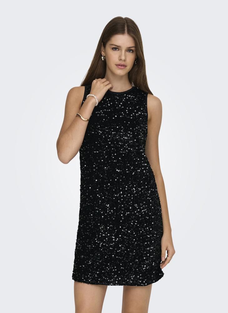 ONLY Sequin Detail Crew Neck Mini Dress - Image 5