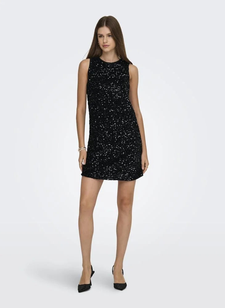 اونلي Sequin Detail Crew Neck Mini Dress