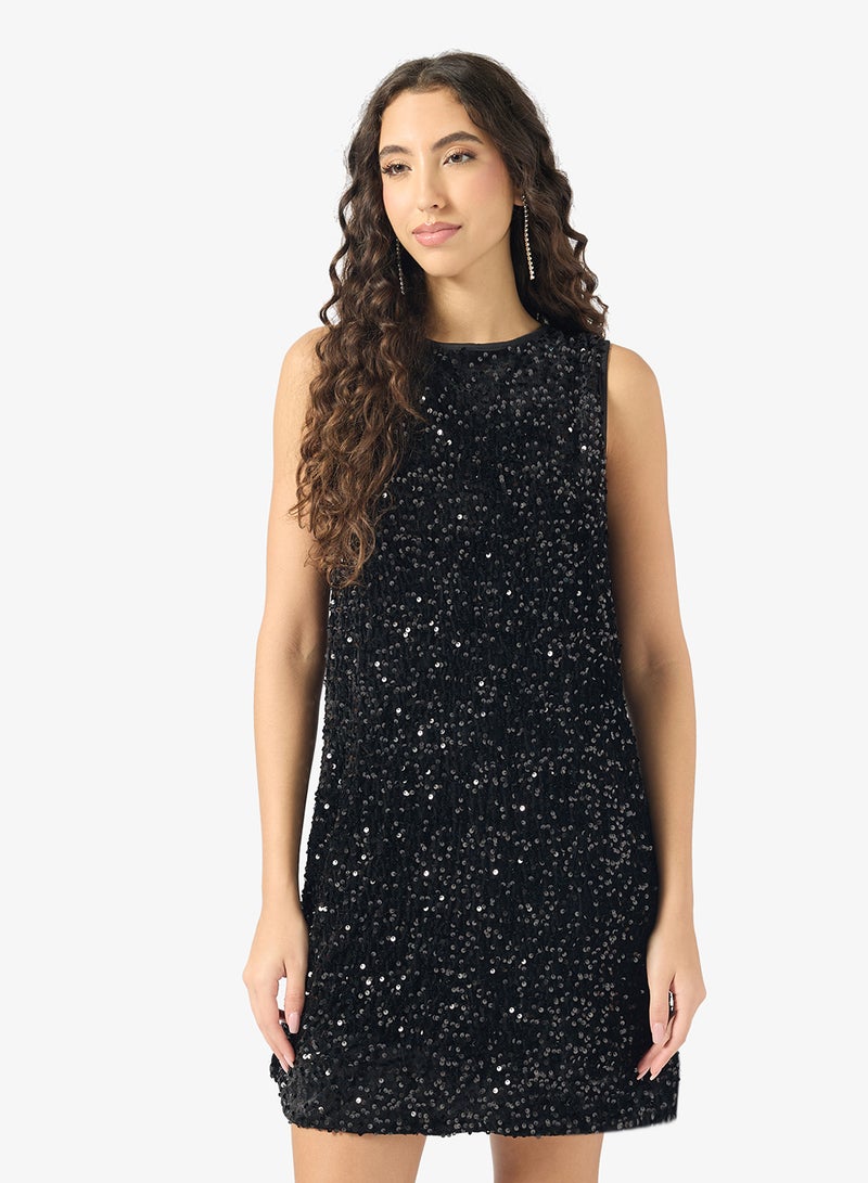 ONLY Sequin Detail Crew Neck Mini Dress - Image 1