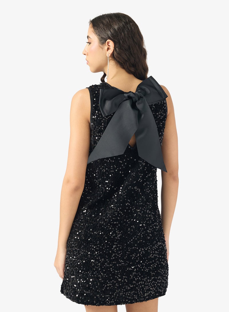 ONLY Sequin Detail Crew Neck Mini Dress - Image 2