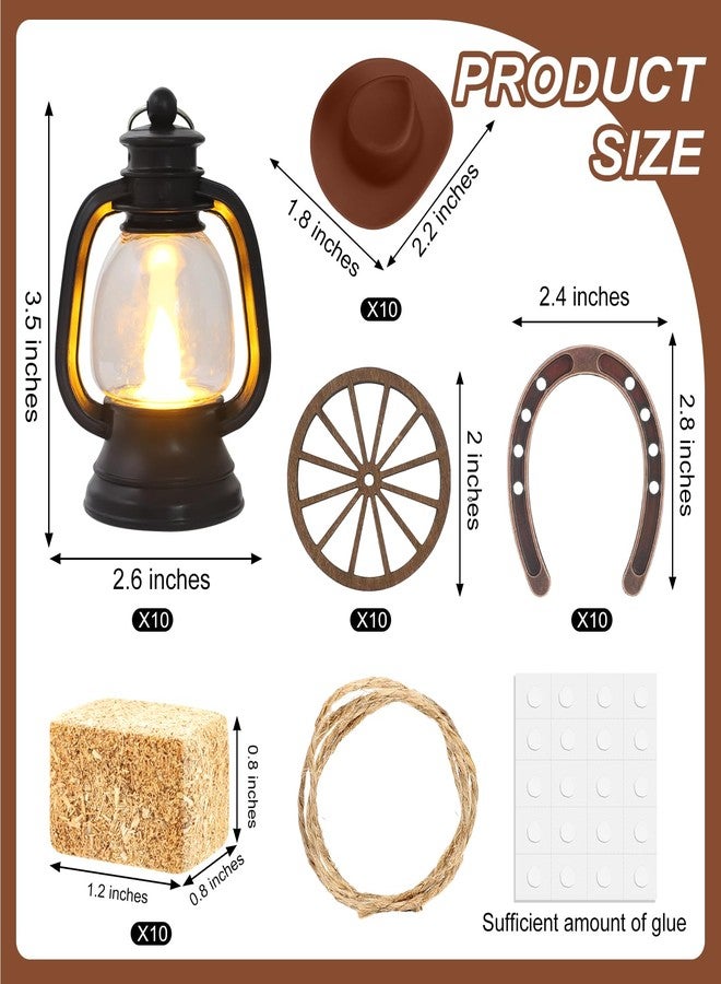 PLUVAVA 50 PCS Western Theme Party Centerpiece - Cowboy Decor with Mini Hay Bales, Cowboy Hat, Black Lantern, Horseshoe Wagon Wheel for Cowgirl Birthday Wedding Party (Brown) - Image 2