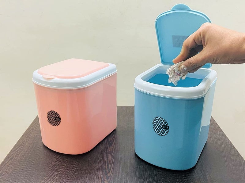 Nabhya Combo Of 2 pc Mini Waste Bin Disposal Dustbin for Car Office Desk and Home Use Pink Blue - Image 1