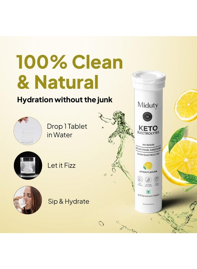 Miduty Electrolyte Tablets - Sugar-Free- No Maltodextrin & Artificial Colors - Natural Lemon Flavor - Stevia - Instant Hydration & Energy - 10 Effervescent Tablets - Image 3