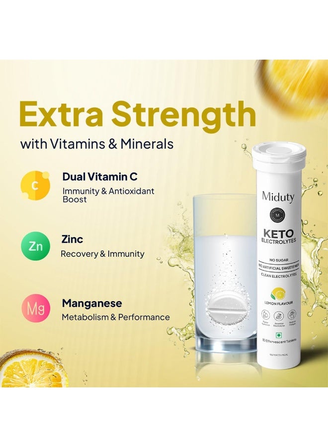 Miduty Electrolyte Tablets - Sugar-Free- No Maltodextrin & Artificial Colors - Natural Lemon Flavor - Stevia - Instant Hydration & Energy - 10 Effervescent Tablets - Image 2